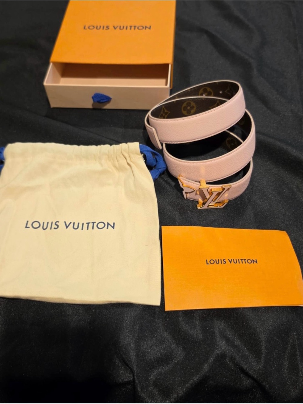 Louis Vuitton Pink Leather Reversible Monogram Belt with Gold LV Buckle